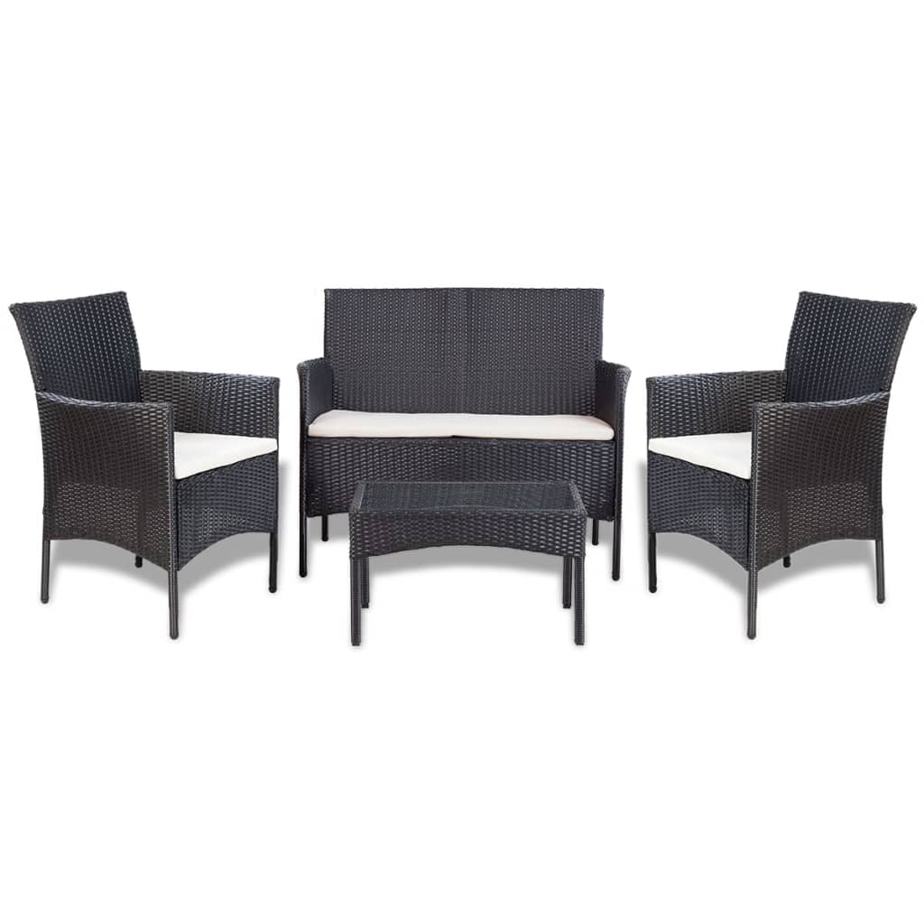 vidaXL 4 Piece Patio lounge Set with Cushions Poly Rattan Black