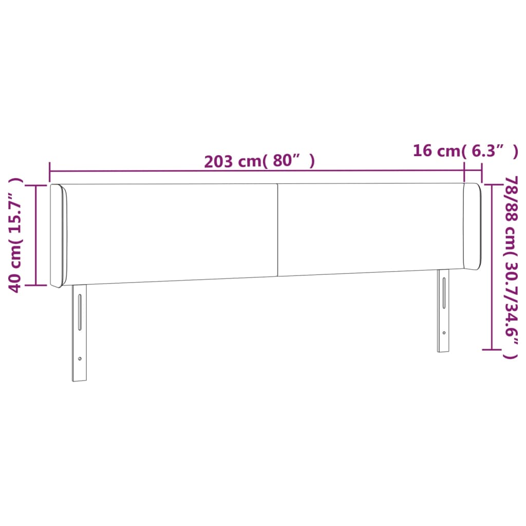 vidaXL LED Headboard Dark Gray 79.9"x6.3"x30.7"/34.6" Fabric