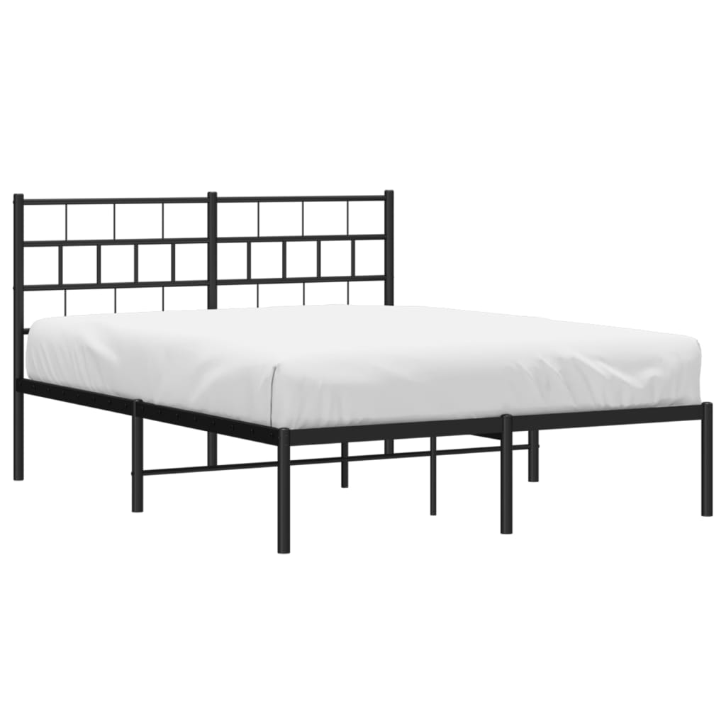 vidaXL Metal Bed Frame without Mattress with Headboard Black 53.1"x74.8"