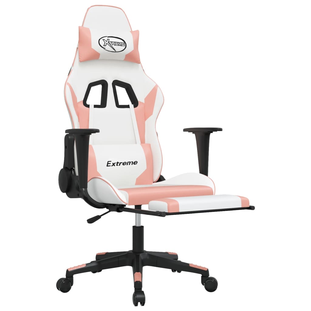 vidaXL Gaming Chair with Footrest White and Pink Faux Leather