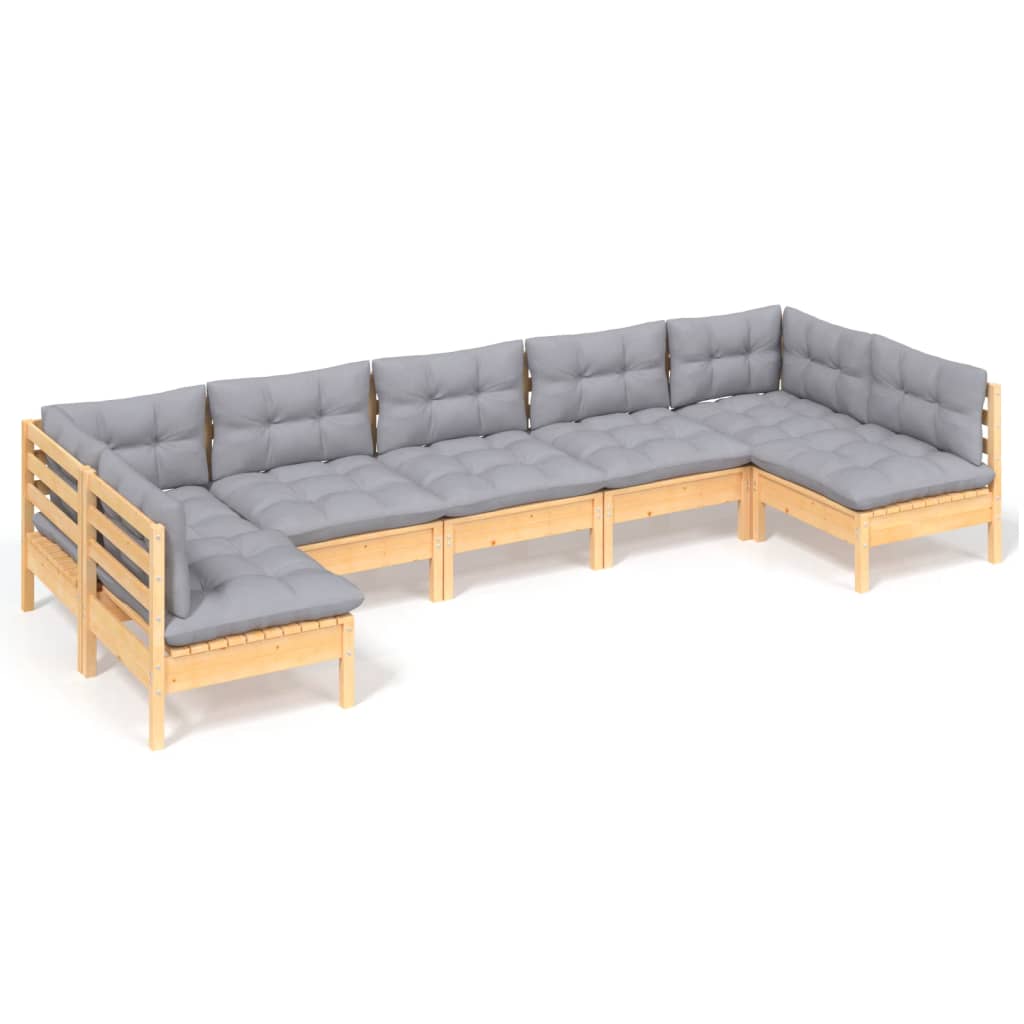 vidaXL 7 Piece Patio Lounge Set with Gray Cushions Solid Pinewood