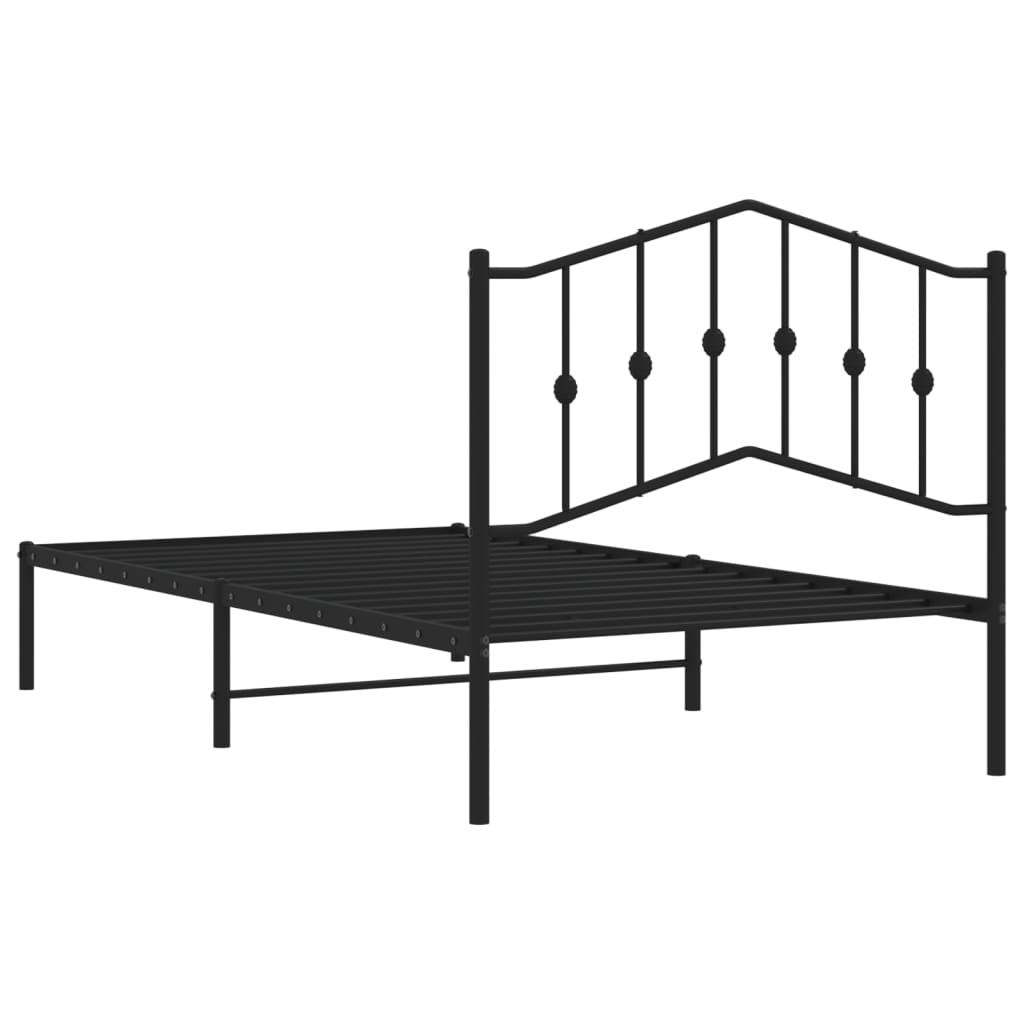 vidaXL Metal Bed Frame without Mattress with Headboard Black 39.4"x74.8"