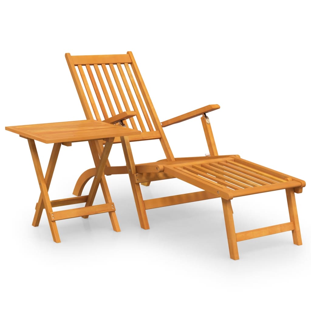 vidaXL Patio Deck Chair with Footrest and Table Solid Wood Acacia