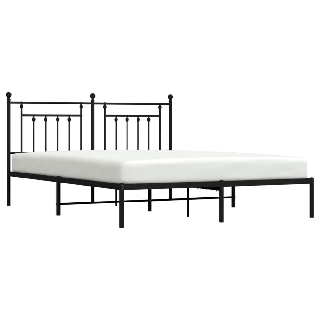 vidaXL Metal Bed Frame without Mattress with Headboard Black 72"x83.9"