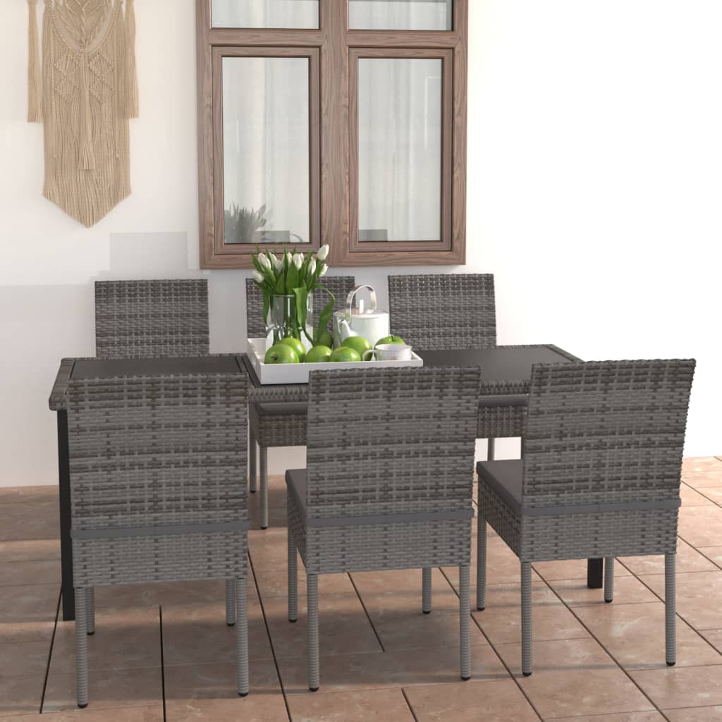 vidaXL 7 Piece Patio Dining Set Poly Rattan Gray