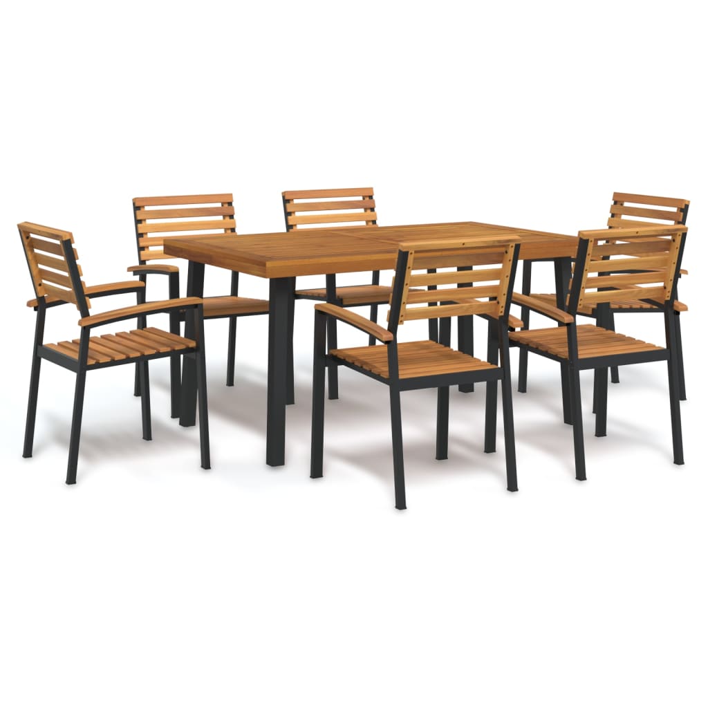 vidaXL 7 Piece Patio Dining Set Solid Wood Acacia and Metal