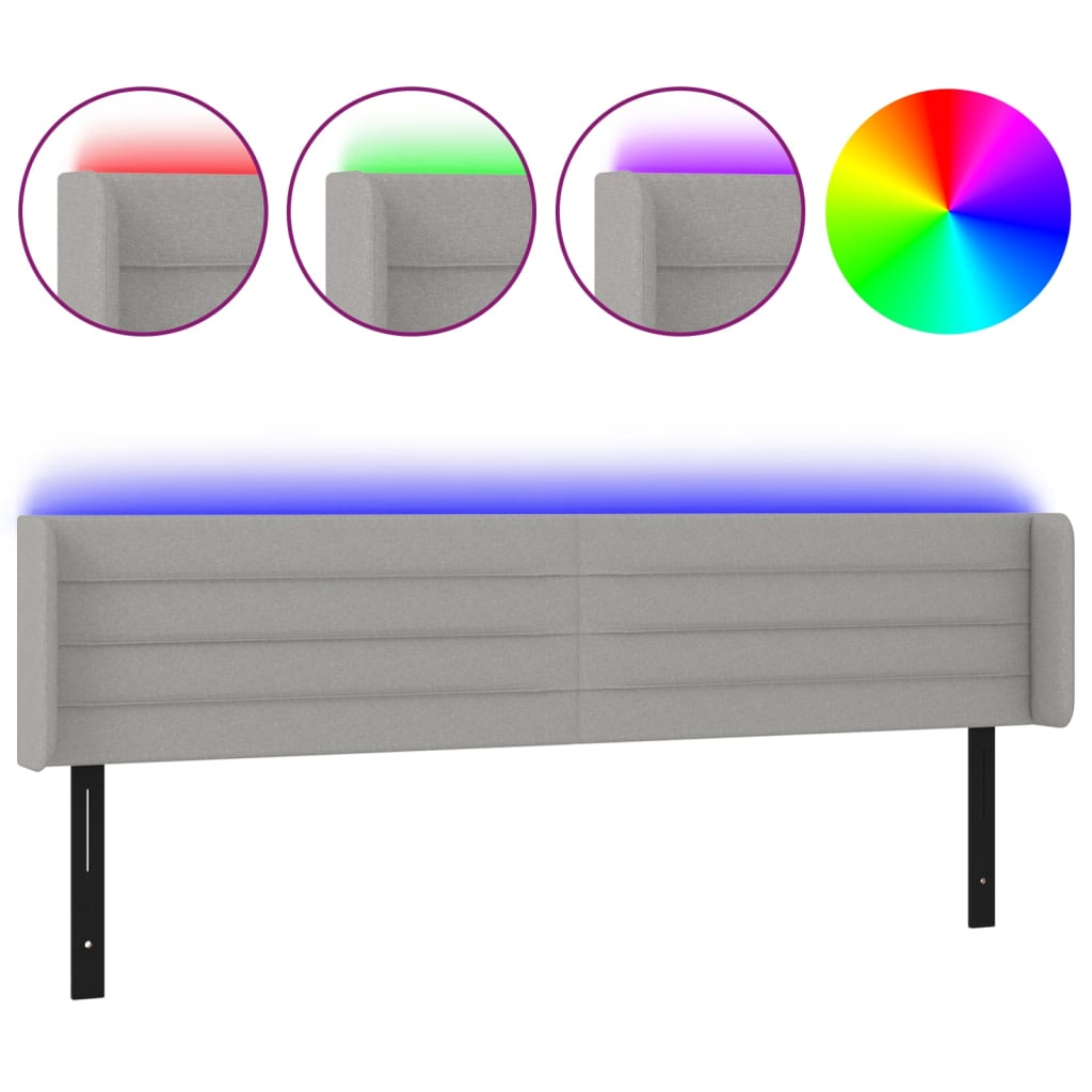 vidaXL LED Headboard Light Gray 72"x6.3"x30.7"/34.6" Fabric