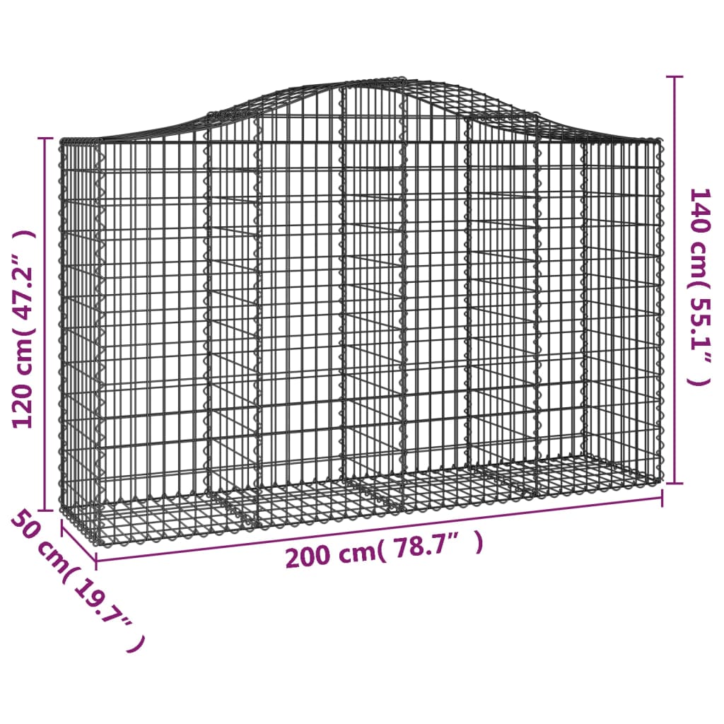 vidaXL Arched Gabion Baskets 25 pcs 78.7"x19.7"x47.2"/55.1" Galvanized Iron