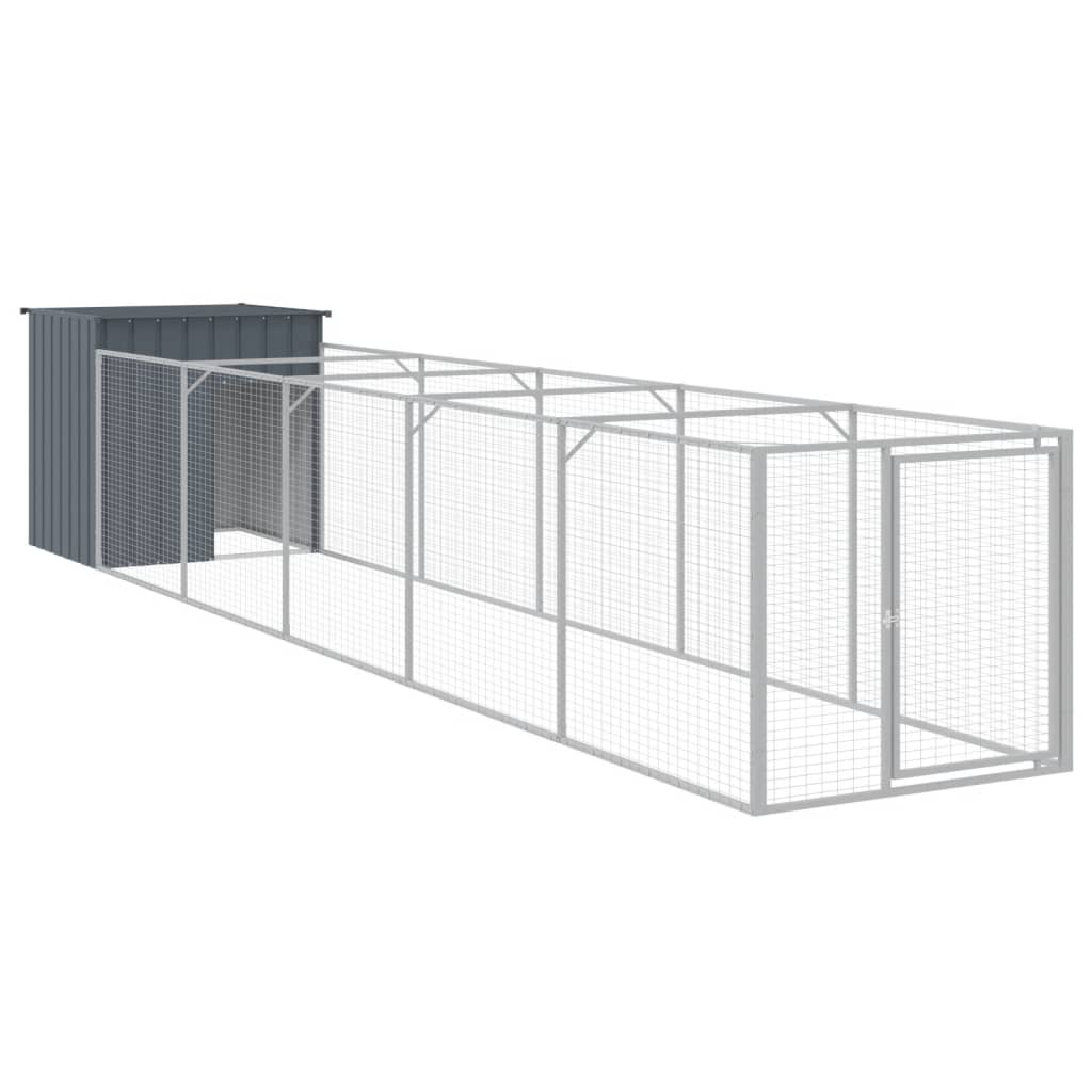 vidaXL Dog House with Run Anthracite 43.3"x239.8"x43.3" Galvanized Steel