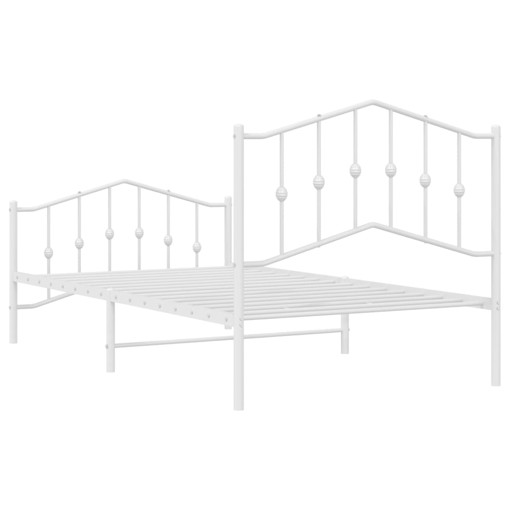 vidaXL Metal Bed Frame without Mattress with Footboard White 39.4"x74.8"