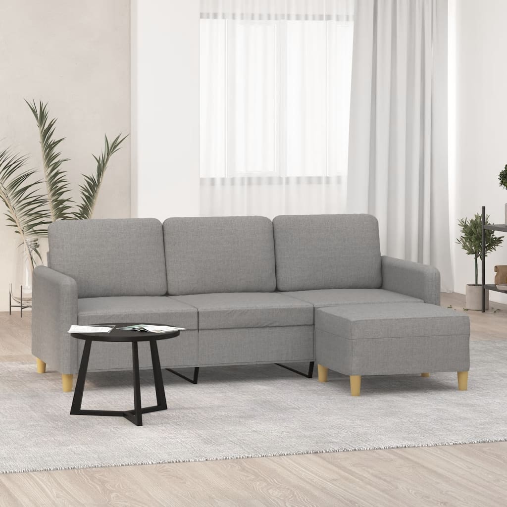 vidaXL 3-Seater Sofa with Footstool Light Gray 70.9" Fabric