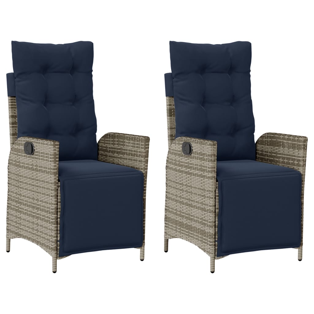 vidaXL Reclining Patio Chairs 2 pcs with Footrest Gray Poly Rattan