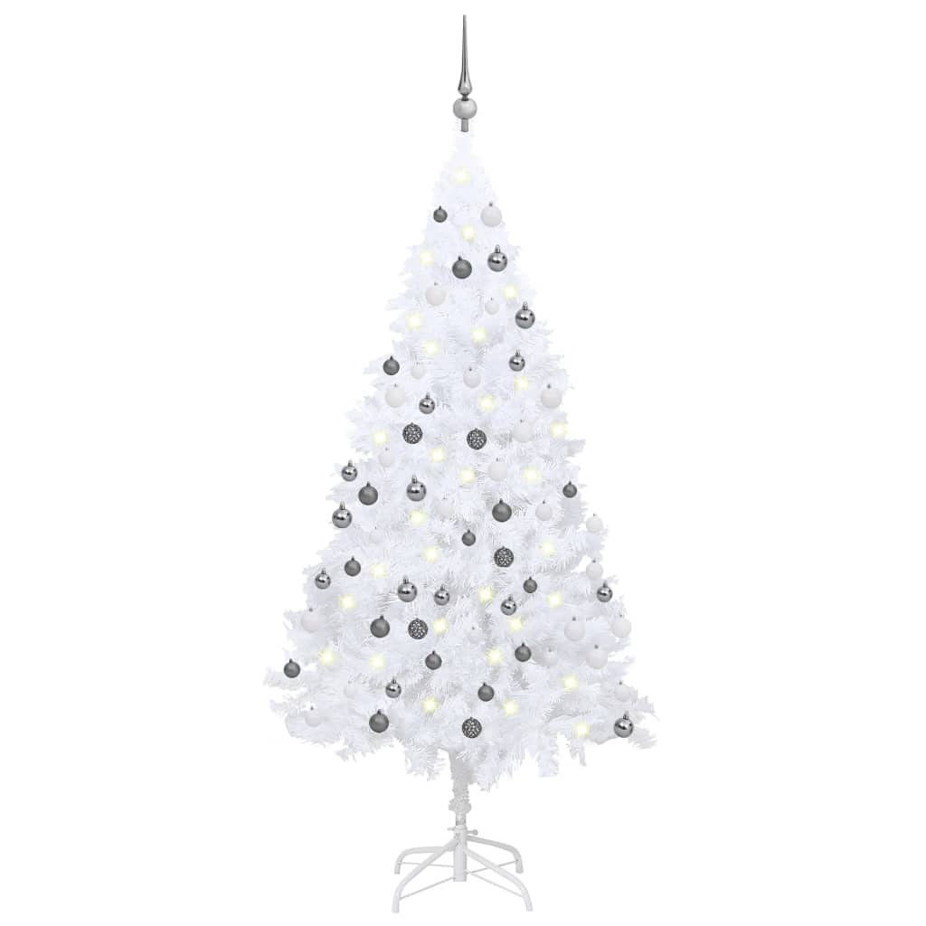 vidaXL Artificial Pre-lit Christmas Tree with Ball Set White 59.1" PVC