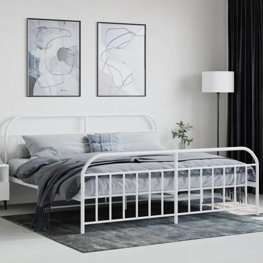 vidaXL Metal Bed Frame without Mattress with Footboard White 76"x79.9"