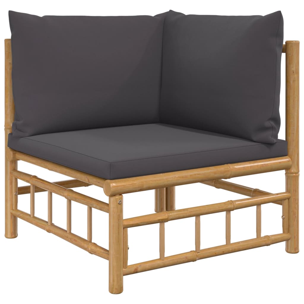 vidaXL 5 Piece Patio Lounge Set with Dark Gray Cushions Bamboo