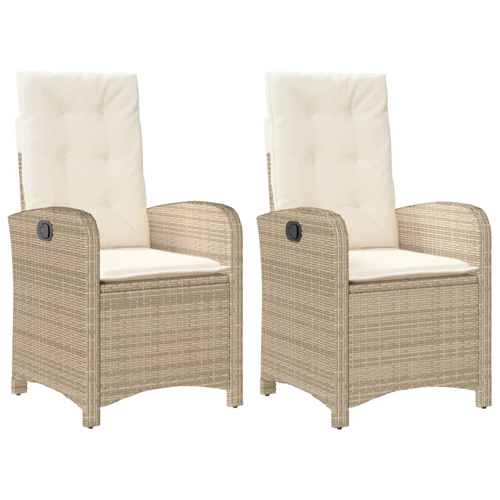 vidaXL Reclining Patio Chairs 2 pcs with Cushions Beige Poly Rattan