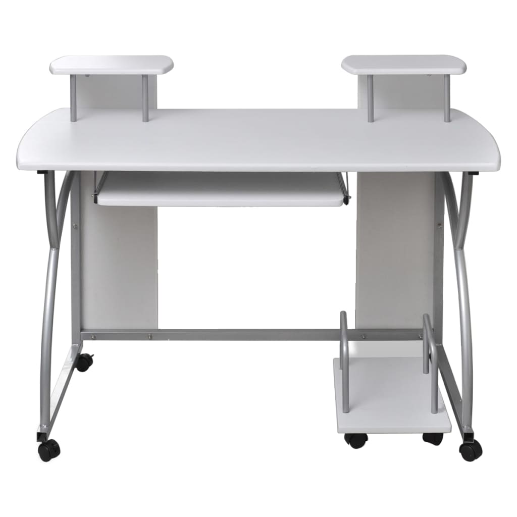 vidaXL Computer Desk with Pull-out Keyboard Tray White Cart Game Laptop Table