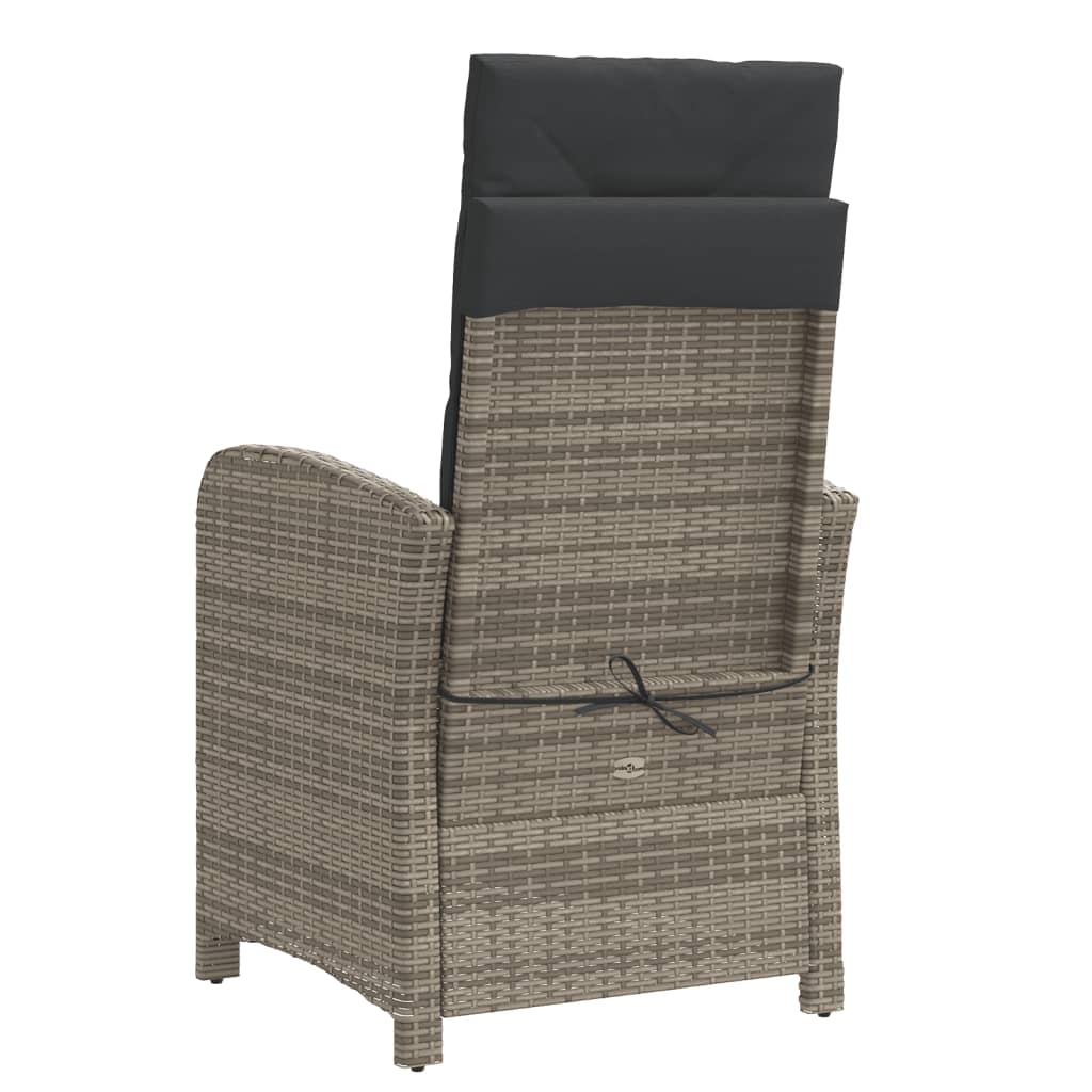 vidaXL Reclining Patio Chair with Cushions Gray Poly Rattan