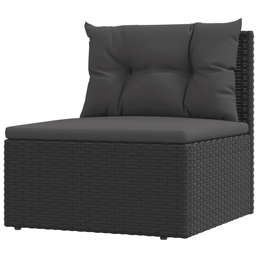 vidaXL Patio Middle Sofa with Cushions Black Poly Rattan