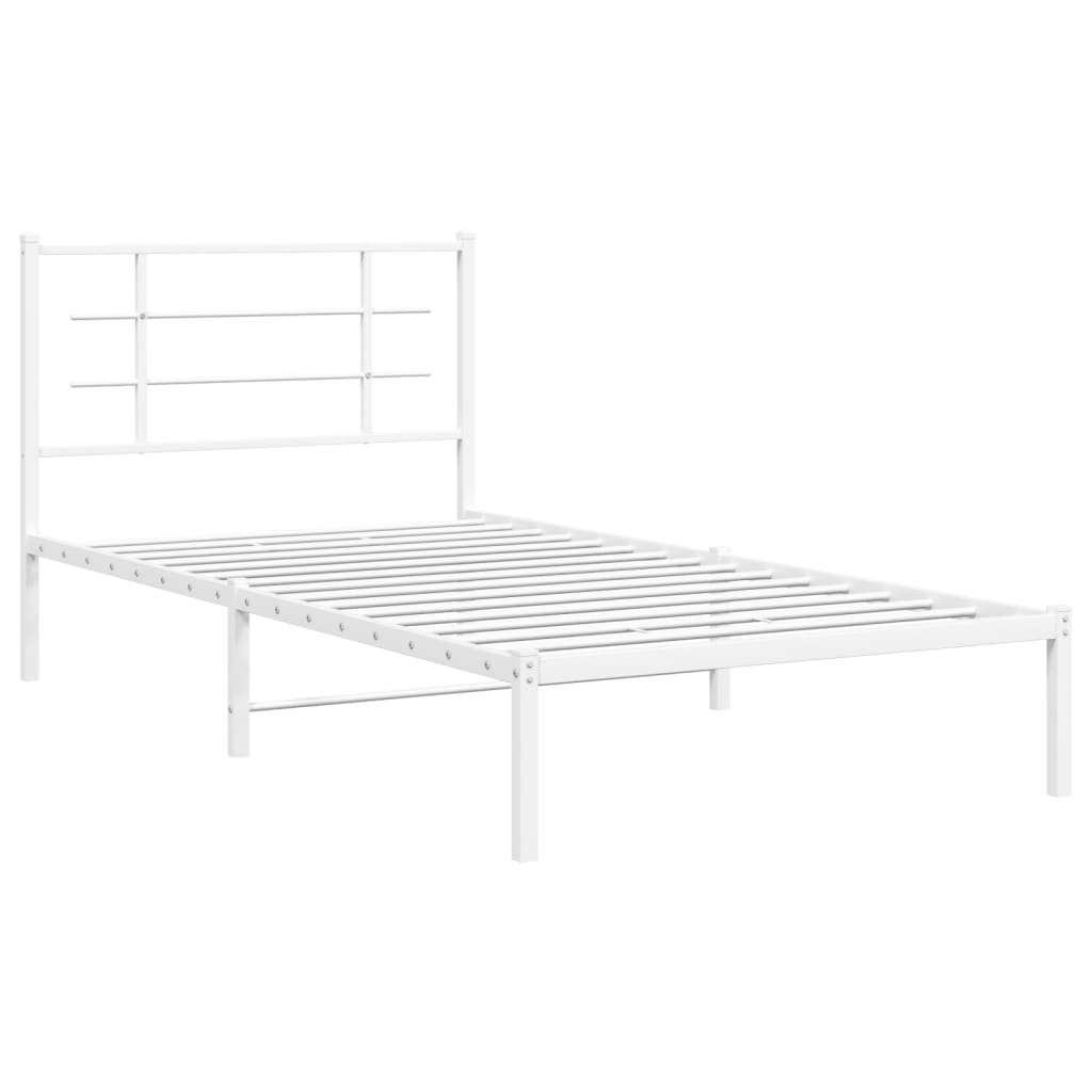 vidaXL Metal Bed Frame without Mattress with Headboard White 39.4"x78.7"