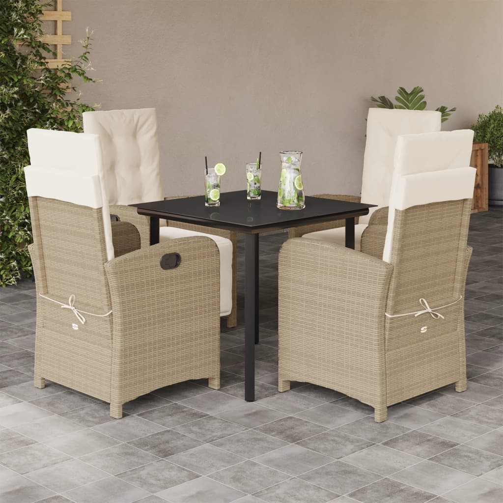 vidaXL 5 Piece Patio Dining Set with Cushions Beige Poly Rattan