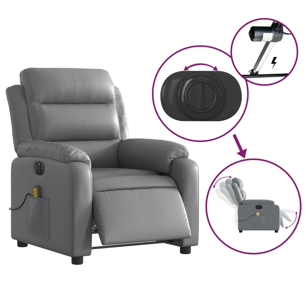 vidaXL Electric Massage Recliner Chair Gray Faux Leather