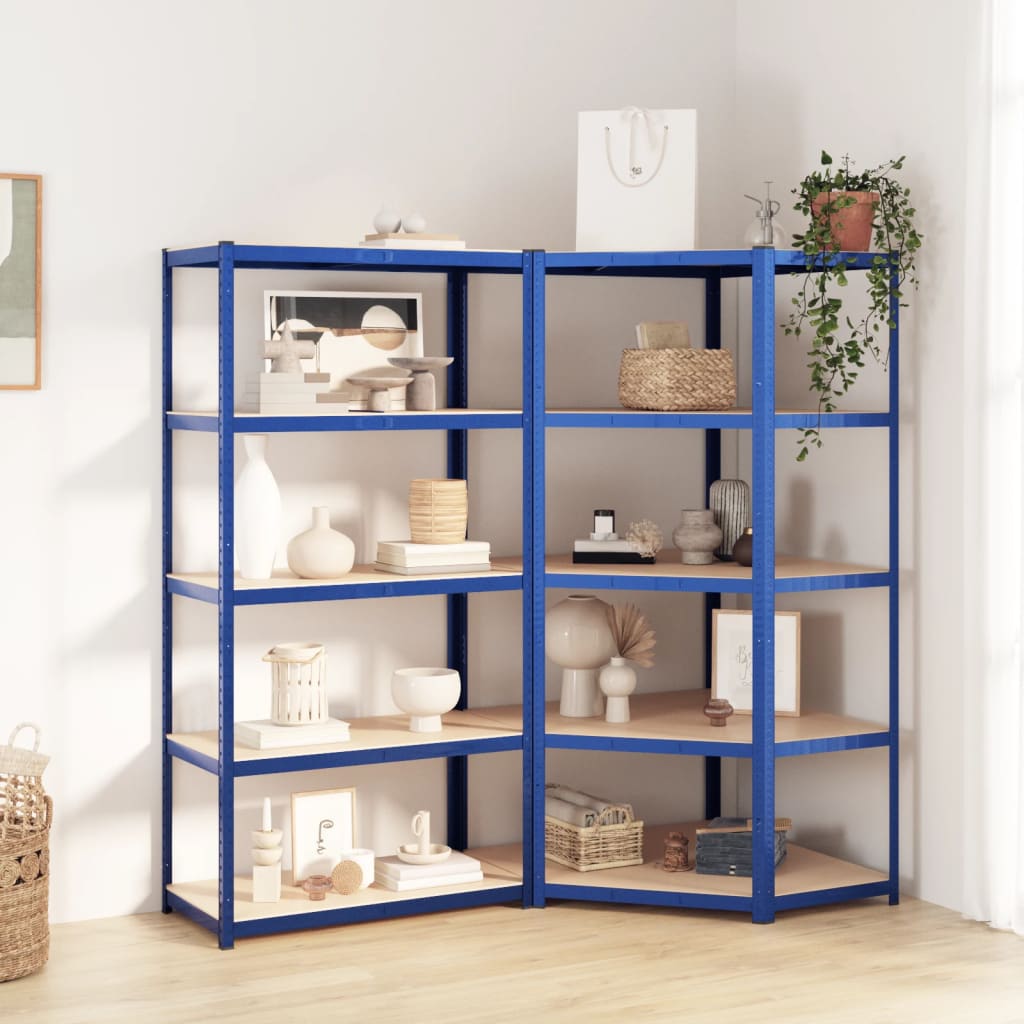 vidaXL 5-Layer Shelves 2 pcs Blue Steel&Engineered Wood