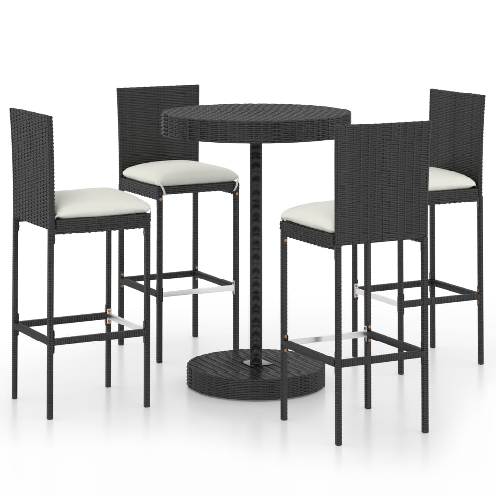 vidaXL 5 Piece Patio Bar Set with Cushions Poly Rattan Black