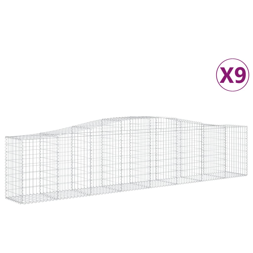 vidaXL Arched Gabion Baskets 9 pcs 157.5"x19.7"x31.5"/39.4" Galvanized Iron