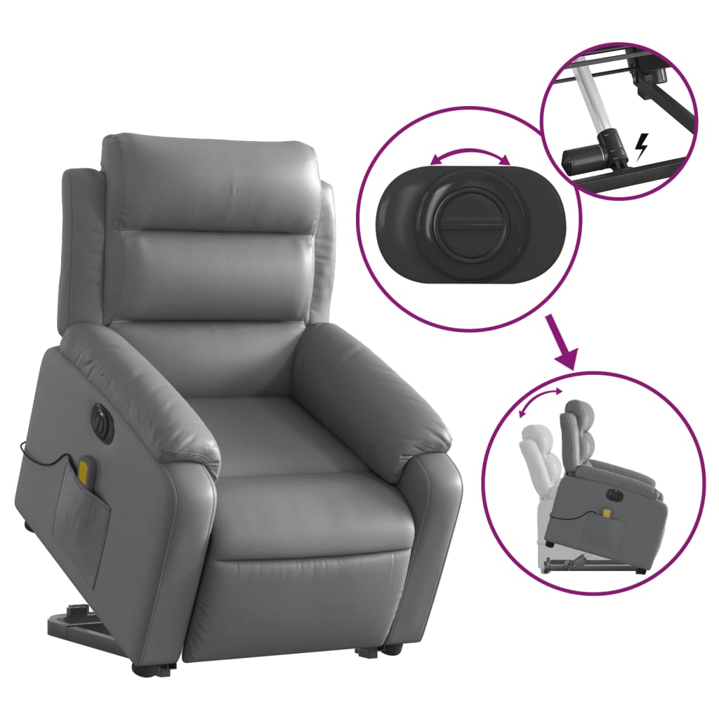 vidaXL Electric Stand up Massage Recliner Chair Gray Faux Leather