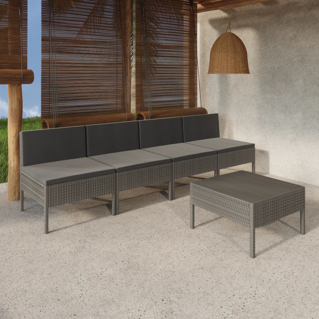 vidaXL 5 Piece Patio Lounge Set with Cushions Poly Rattan Gray