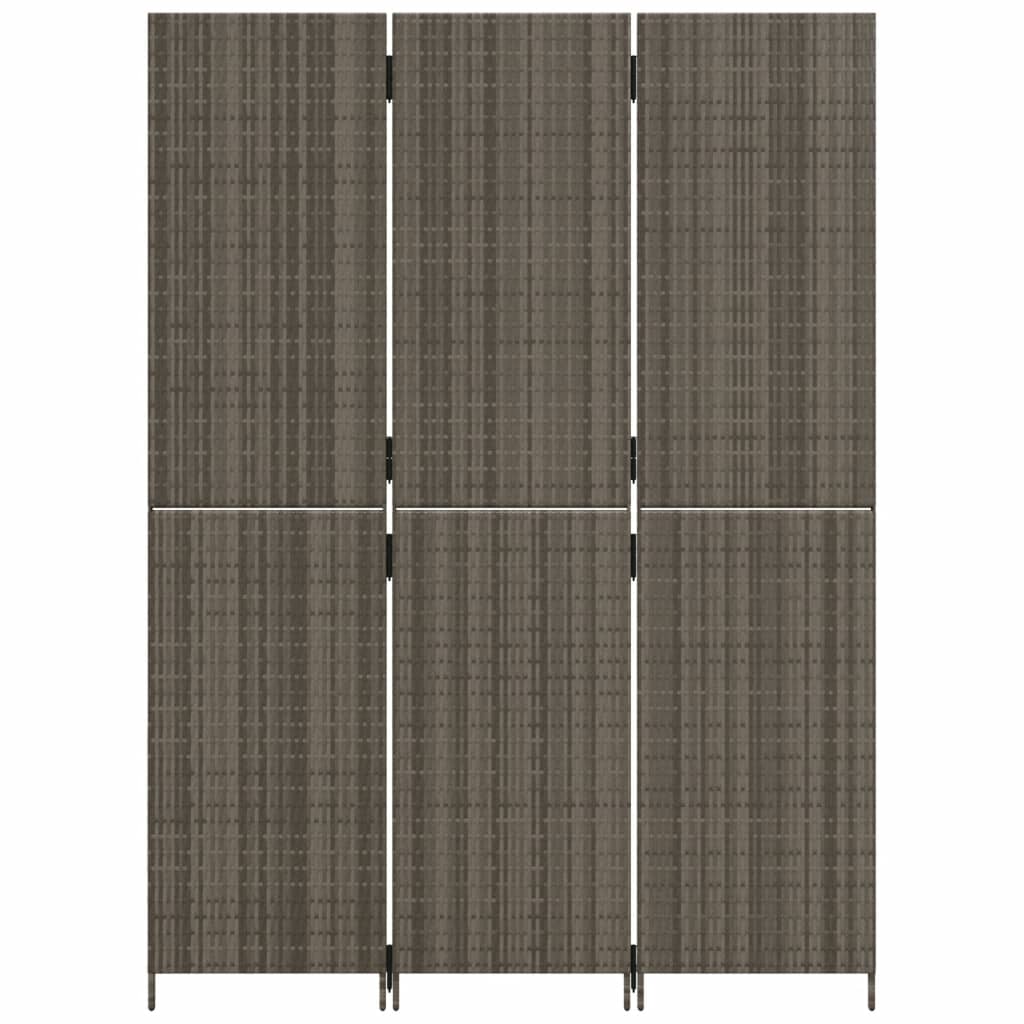 vidaXL Room Divider 3 Panels Gray Poly Rattan