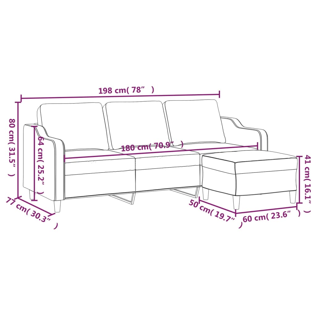 vidaXL 3-Seater Sofa with Footstool Dark Gray 70.9" Fabric