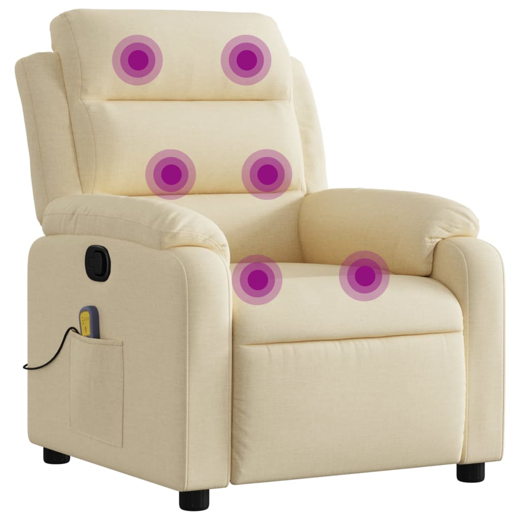 vidaXL Massage Recliner Chair Cream Fabric