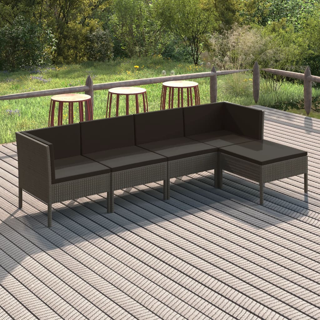 vidaXL 5 Piece Patio Lounge Set with Cushions Poly Rattan Gray