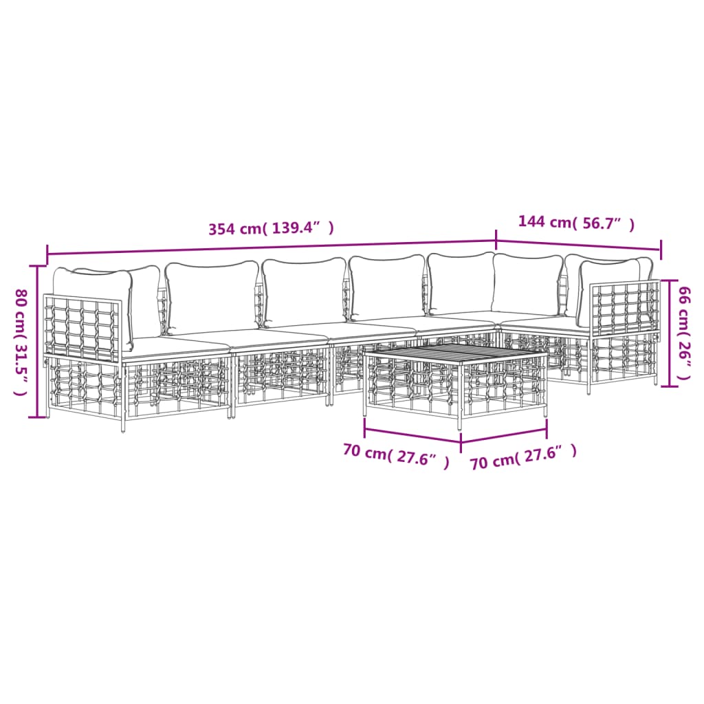 vidaXL 7 Piece Patio Lounge Set with Cushions Anthracite Poly Rattan