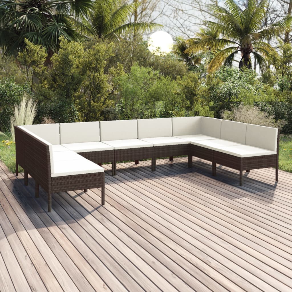 vidaXL 9 Piece Patio Lounge Set with Cushions Poly Rattan Brown