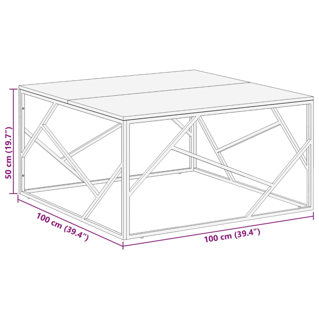 vidaXL Coffee Table Silver Stainless Steel and Solid Wood Acacia