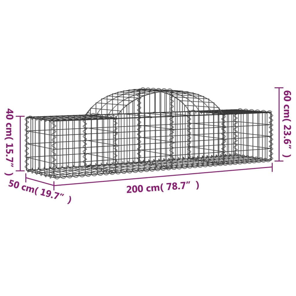 vidaXL Arched Gabion Baskets 5 pcs 78.7"x19.7"x15.7"/23.6" Galvanized Iron