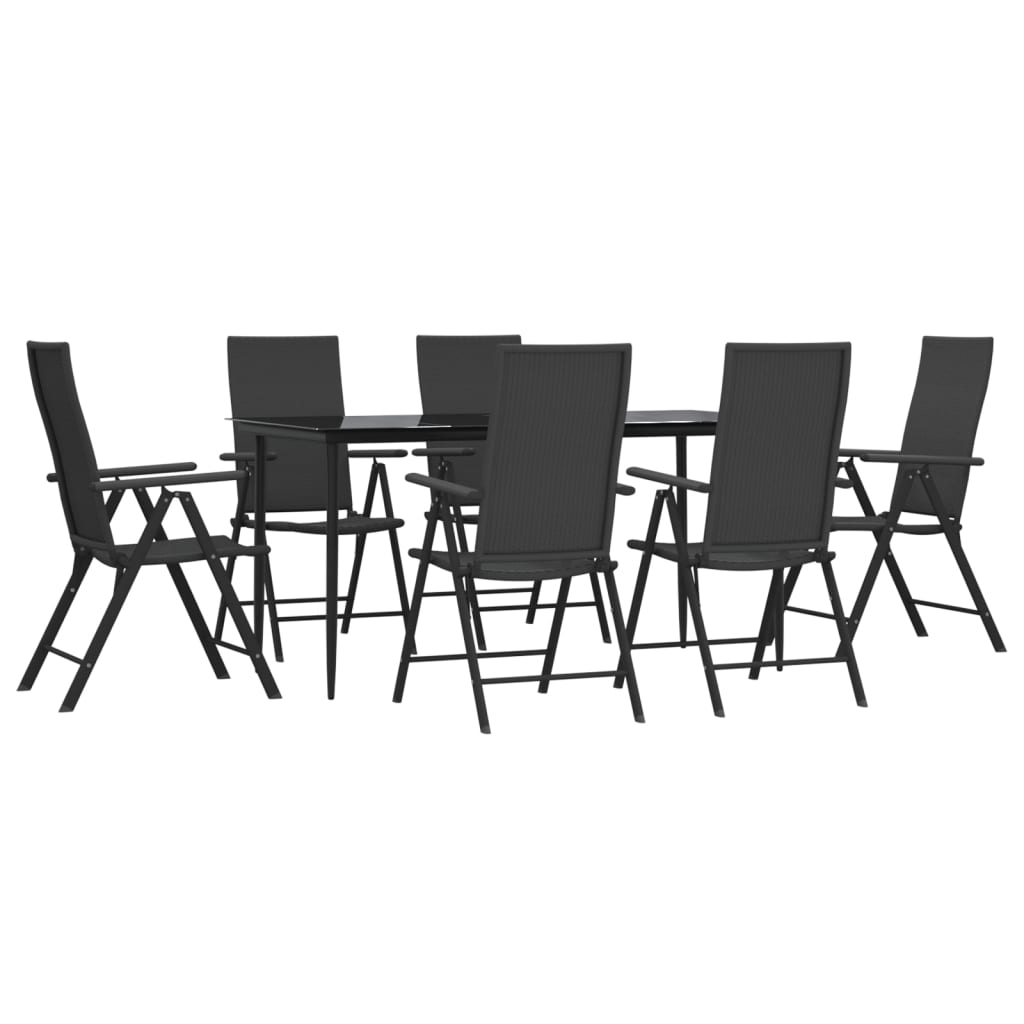 vidaXL 7 Piece Patio Dining Set Black Poly Rattan