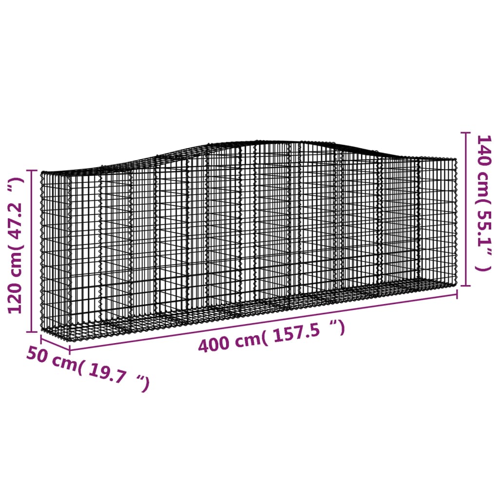 vidaXL Arched Gabion Basket 157.5"x19.7"x47.2"/55.1" Galvanized Iron