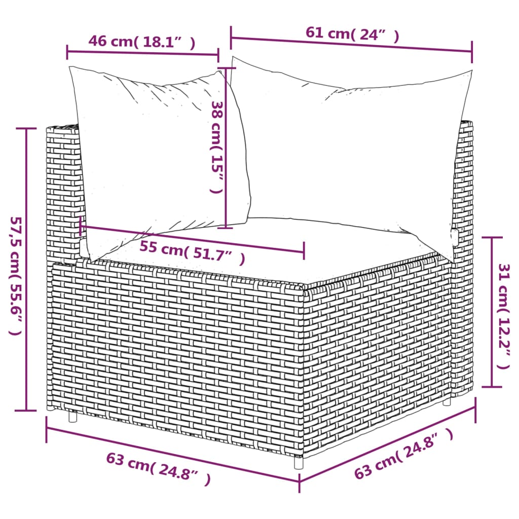 vidaXL Patio Corner Sofa with Cushions Gray Poly Rattan