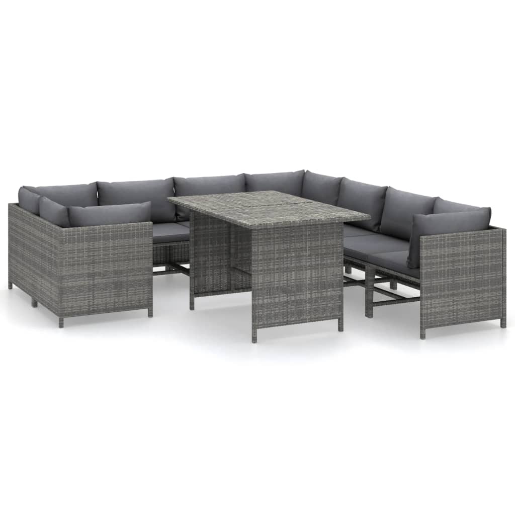 vidaXL 9 Piece Patio Lounge Set with Cushions Poly Rattan Gray