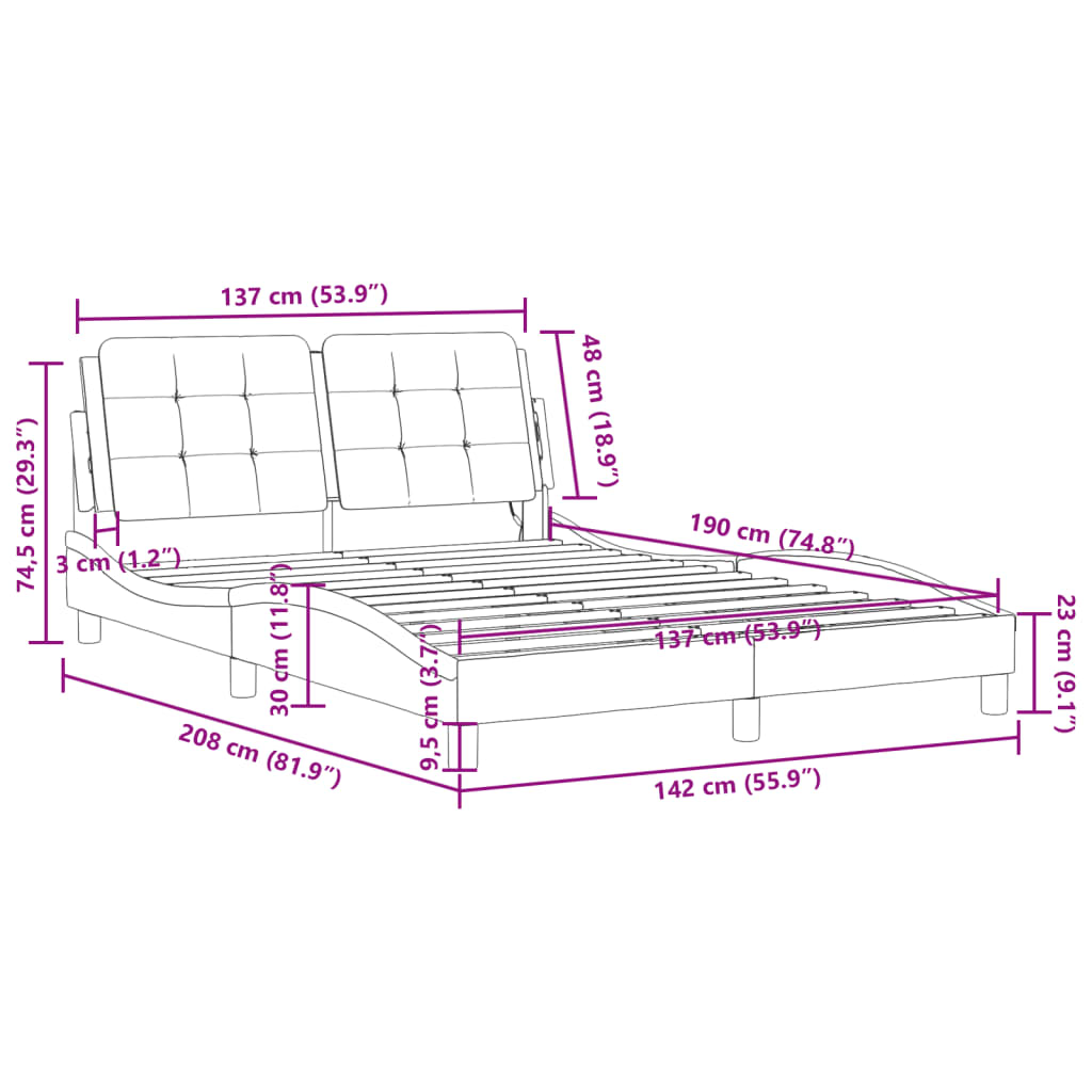 vidaXL Bed Frame without Mattress Black 53.9"x74.8" Faux Leather