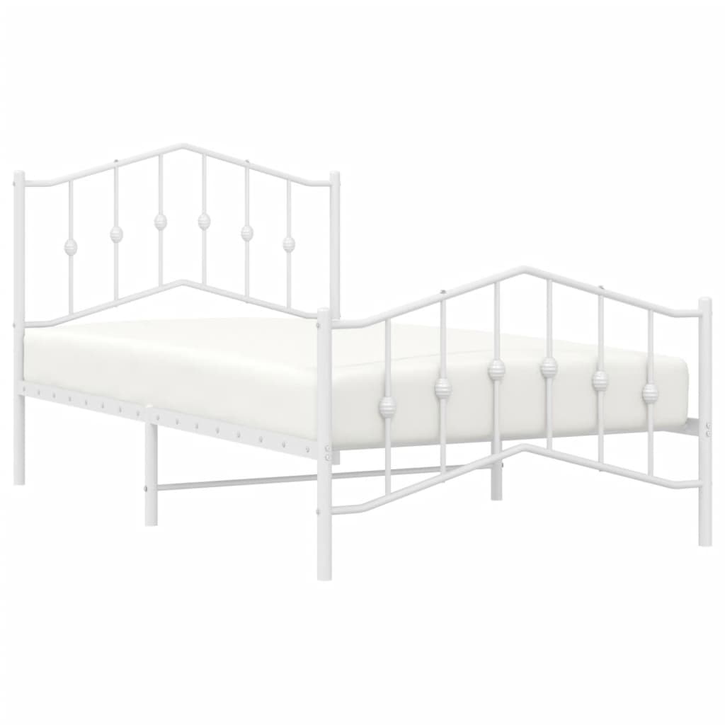 vidaXL Metal Bed Frame without Mattress with Footboard White 39.4"x74.8"