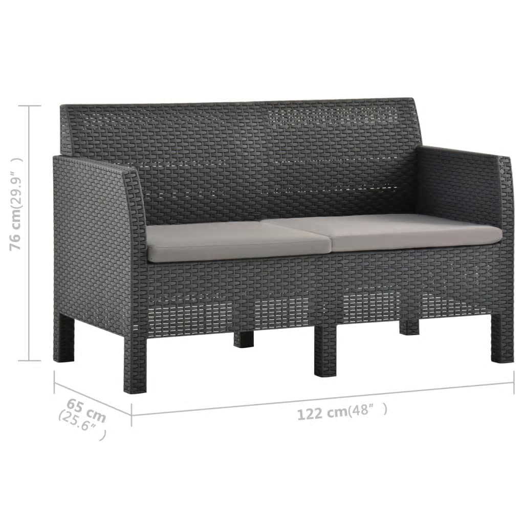 vidaXL 3 Piece Patio Lounge Set with Cushions PP Rattan Anthracite