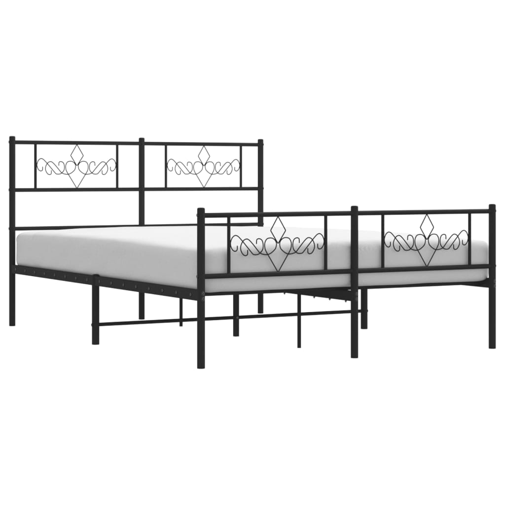 vidaXL Metal Bed Frame with Headboard and Footboard Black 59.1"x78.7"