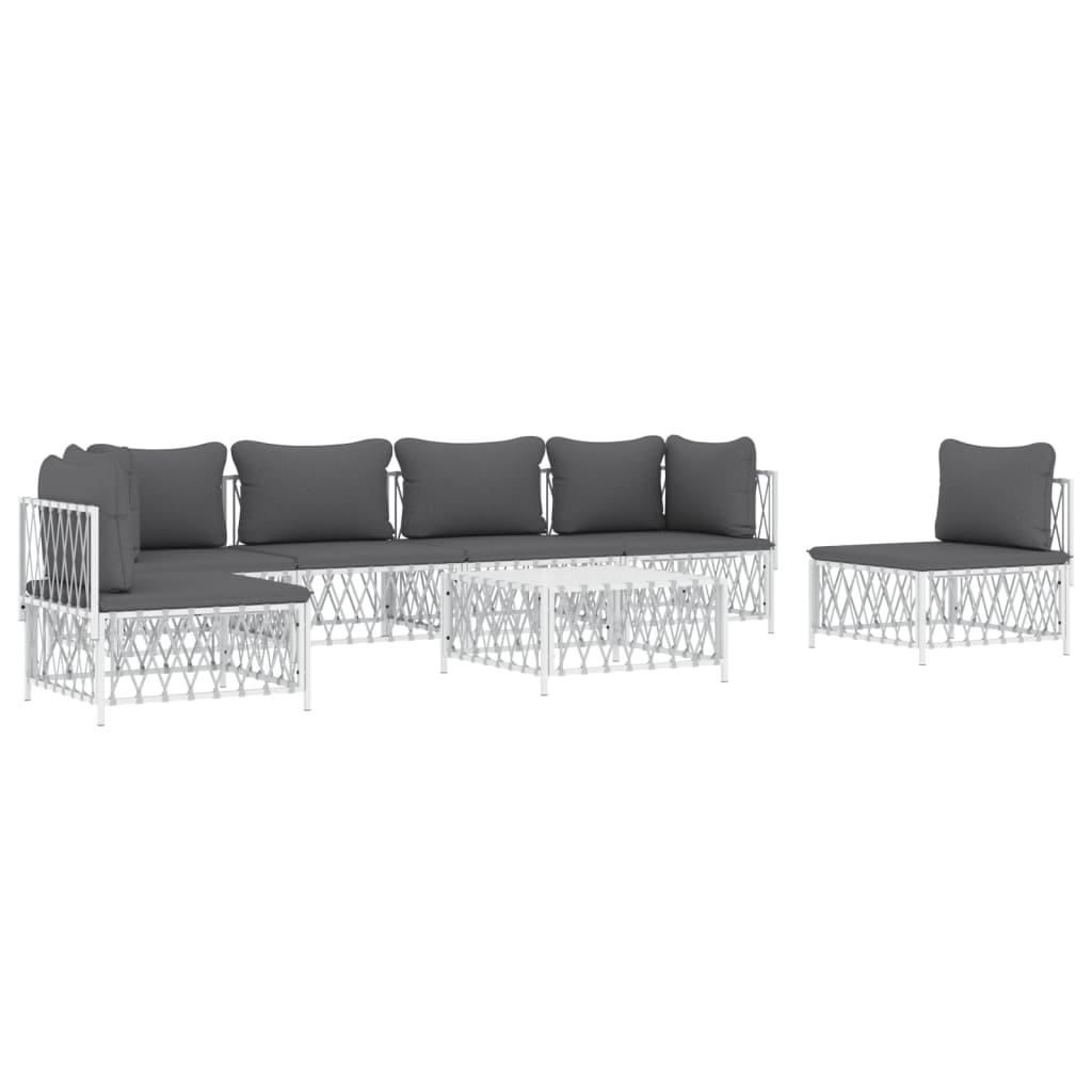 vidaXL 7 Piece Patio Lounge Set with Cushions White Steel