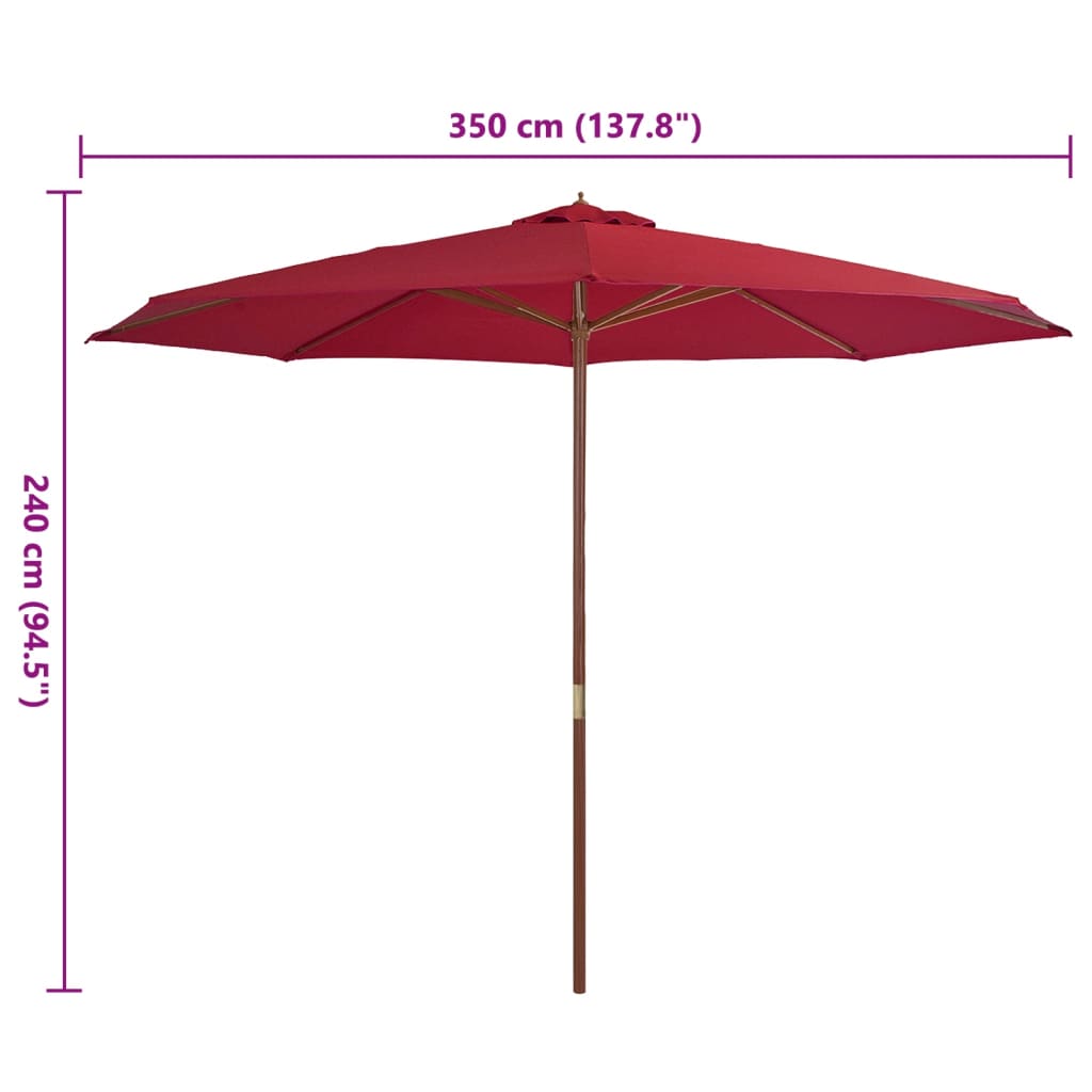 vidaXL Garden Parasol with Wooden Pole 137.8" Burgundy