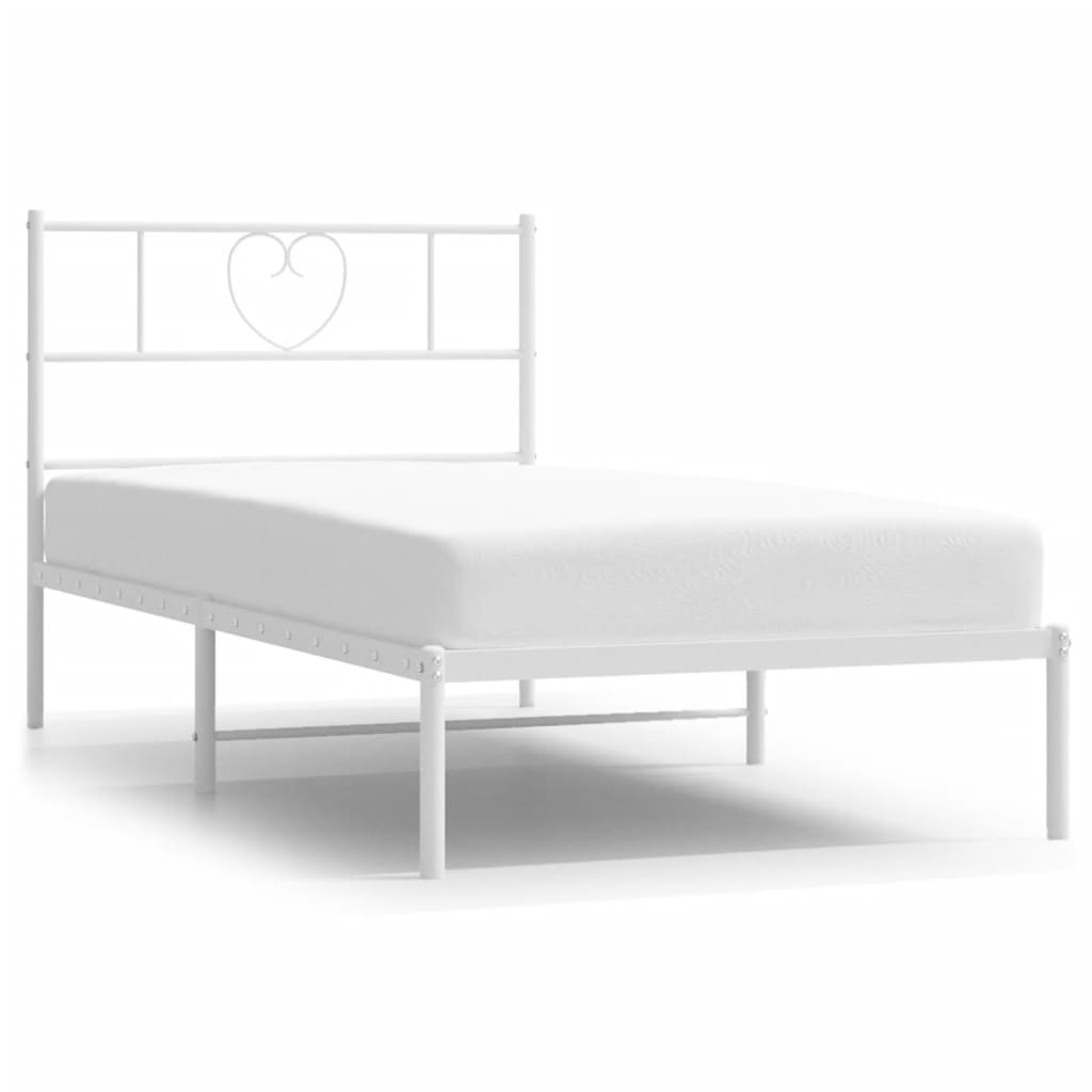 vidaXL Metal Bed Frame without Mattress with Headboard White 39.4"x74.8"